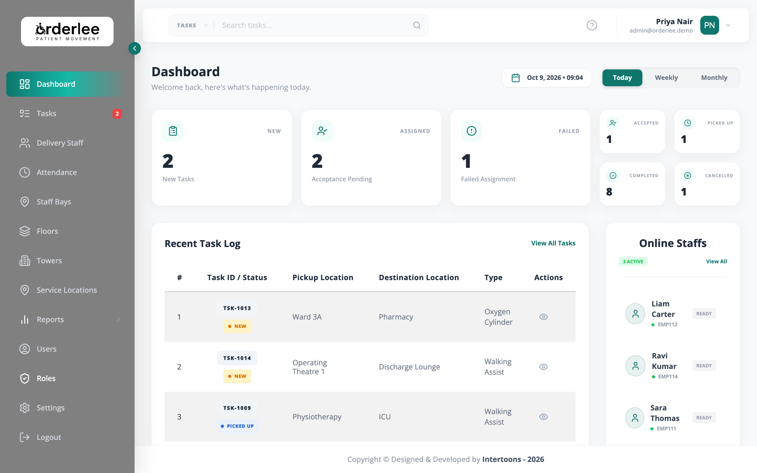 Orderlee Live Coordinator Dashboard